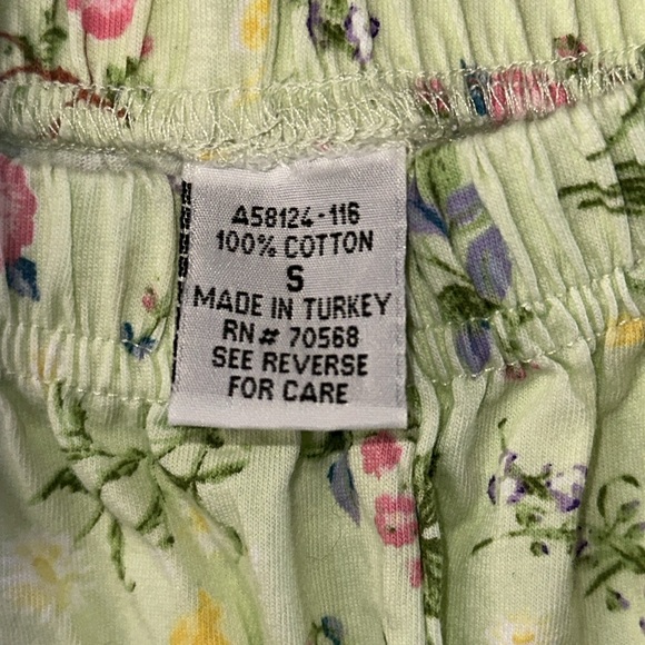 Women’s Pale Green Floral Pajama Pants Size Small Elastic Waist Sleepwear Lounge - Picture 2 of 2